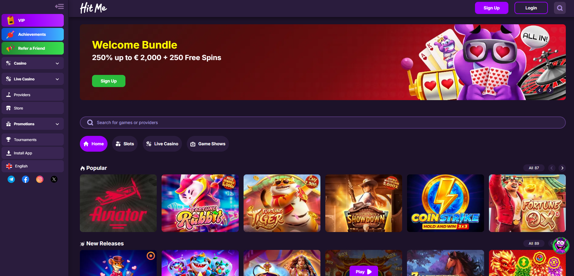 HitMe Casino Website