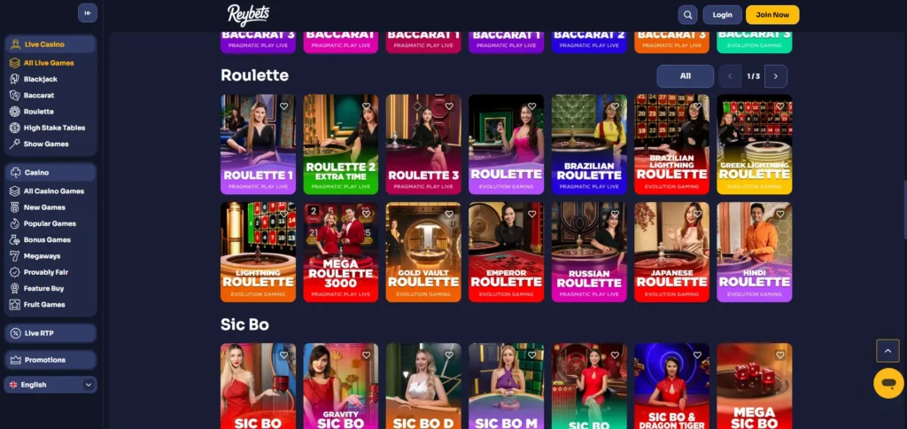 reybets casino live games